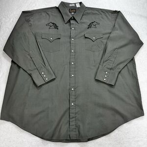 Plains‎ Western Wear Gaucho Shirt Men 3XL Gray Emb Horse Head L/S